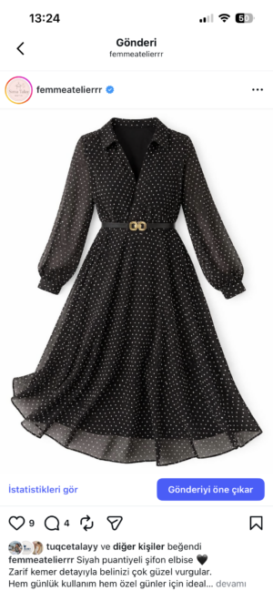 Siyah puantiyeli elbise